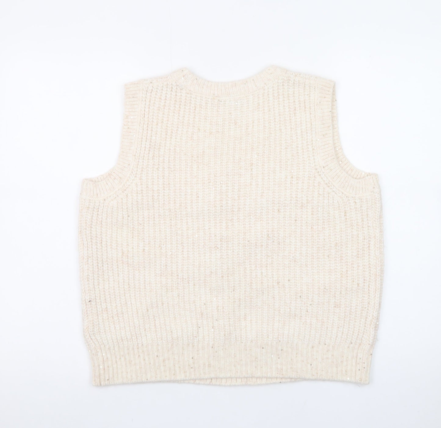 Marks and Spencer Womens Beige Cable Knit Sleeveless Vest Medium