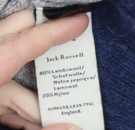 Jack Russell Men’s Blue Grey Striped 1/2 Zip Wool Jumper M