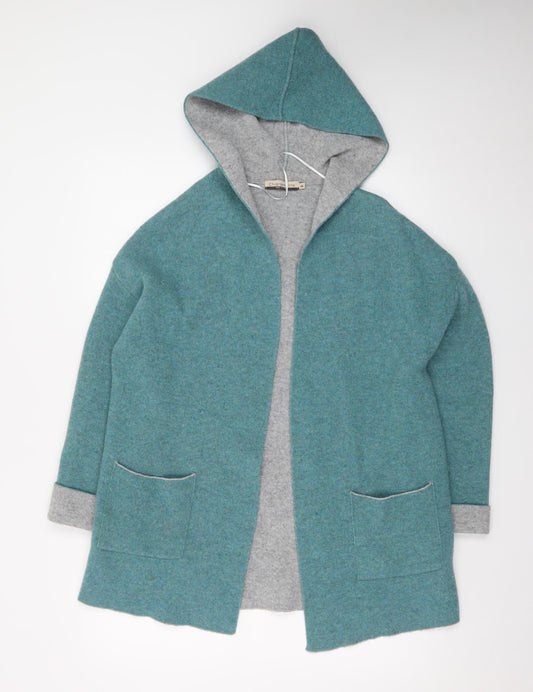 Chiaramente Women's Green Wool Blend Hooded Open Cardigan M