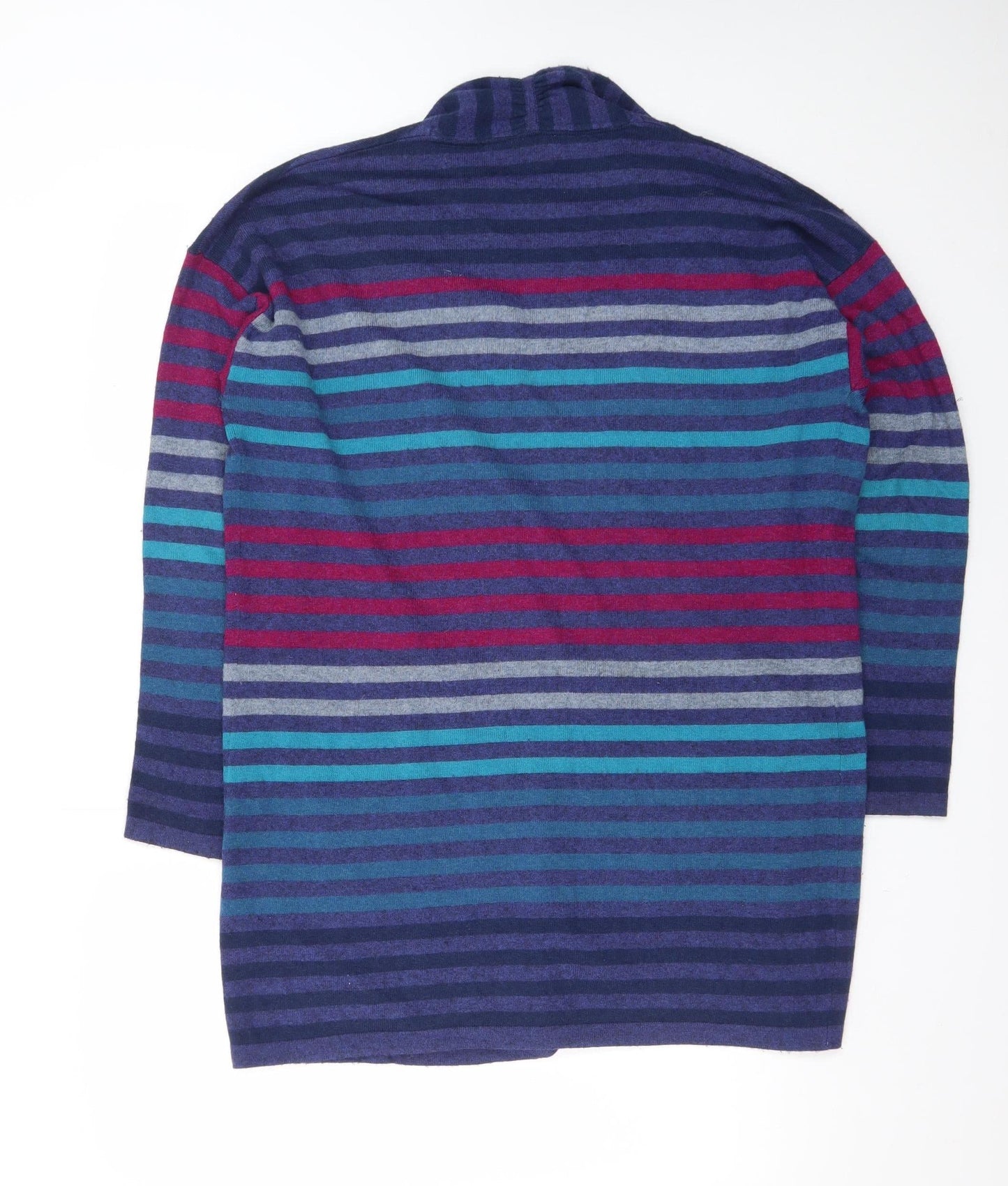 EAST Women’s Multicoloured Striped Wool Knit Long Sleeve Open Cardigan M