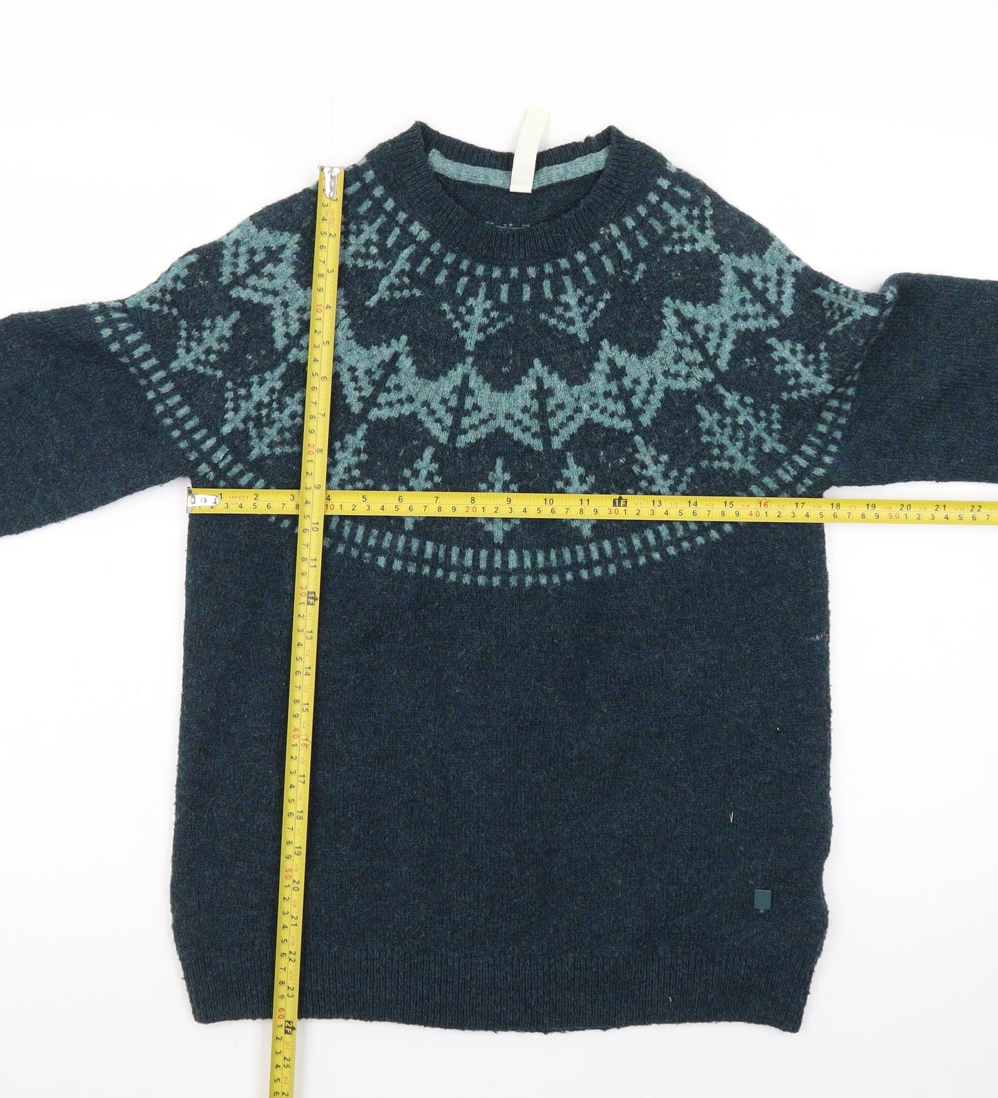 Weird Fish Womens Blue Fair Isle Wool Blend Jumper Size 10