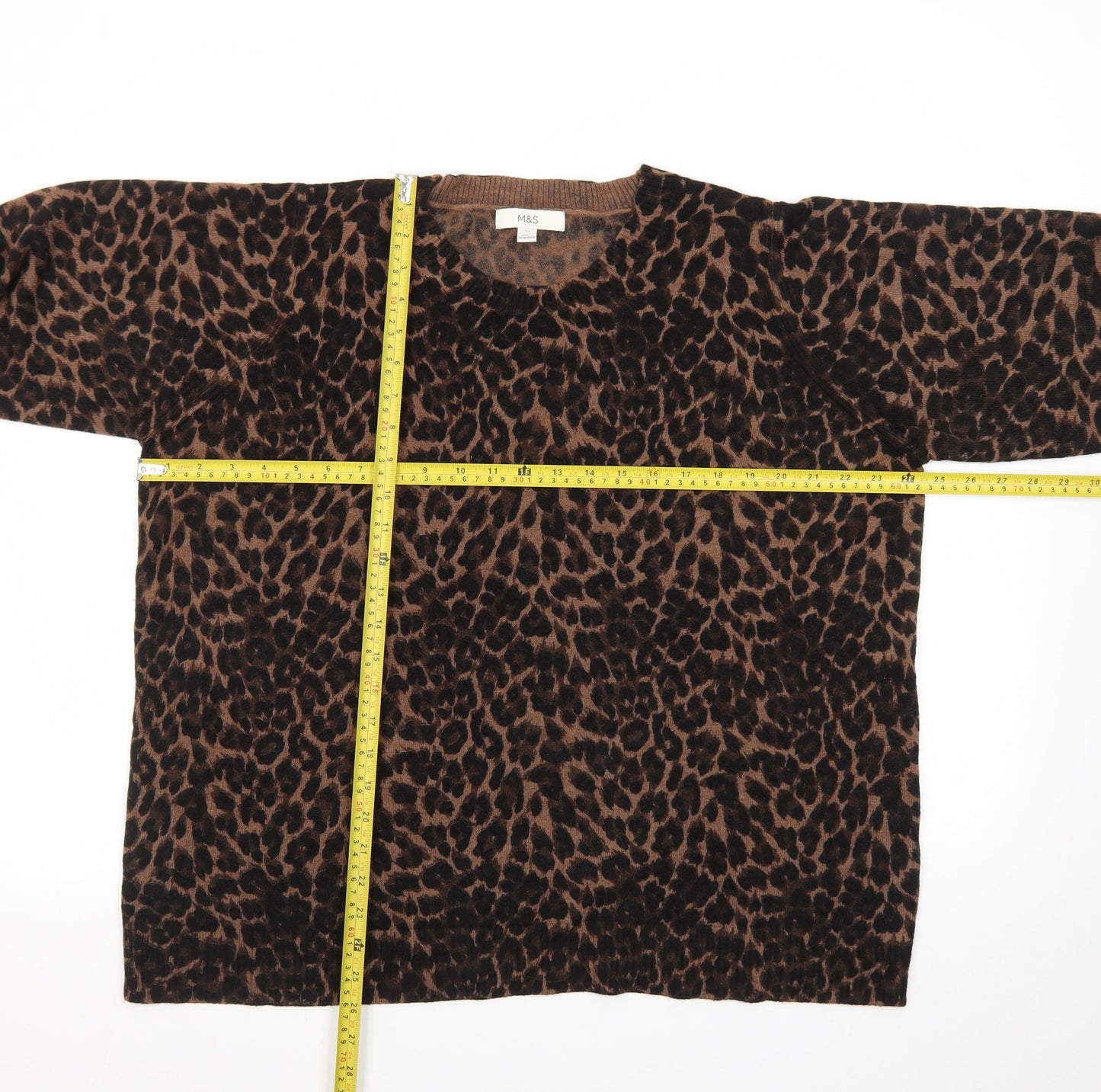 Marks and Spencer Womens Brown Leopard Print Long Sleeve Pullover Jumper Size 20