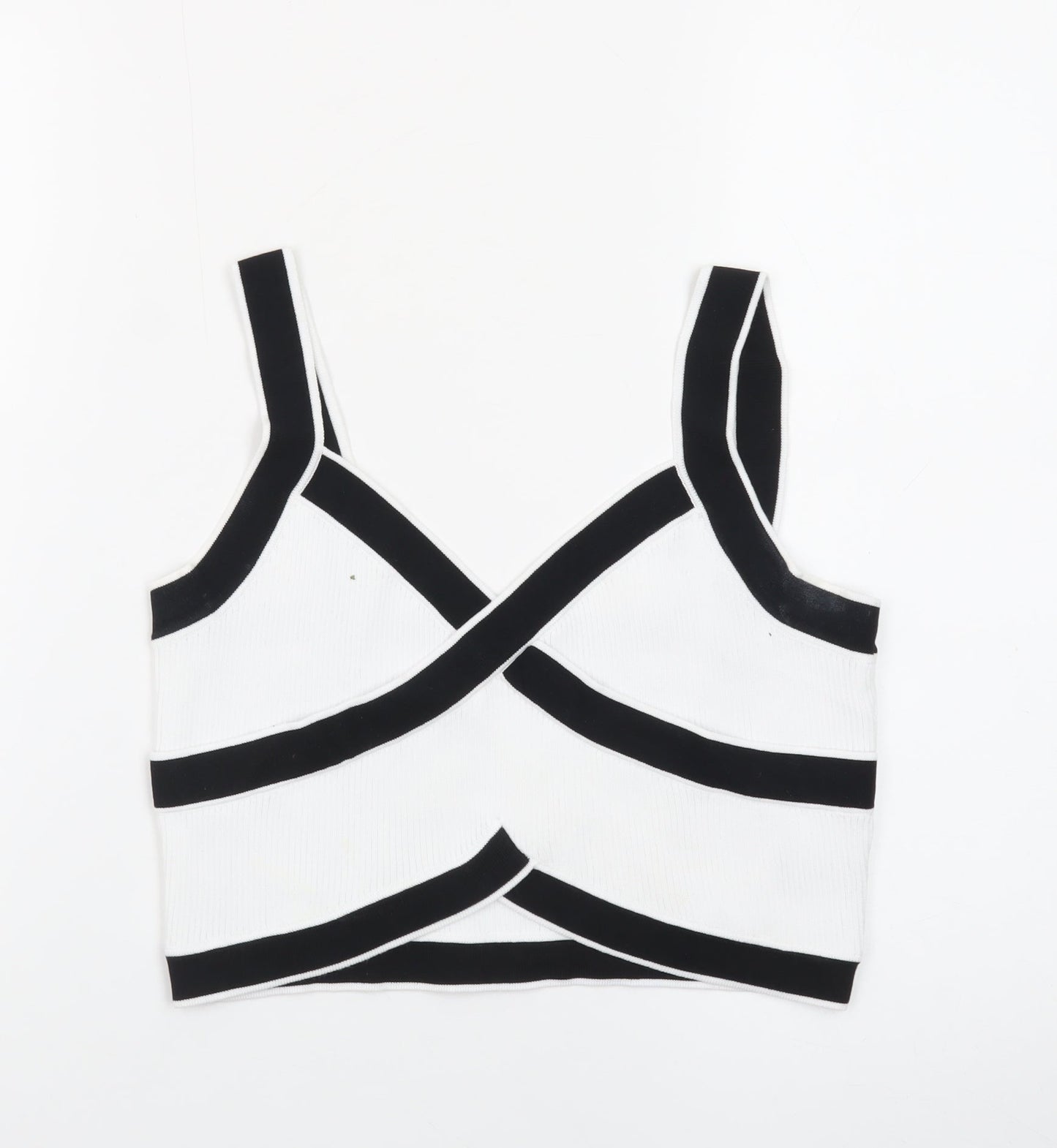 Cider Womens Black White Cropped Tank Top L Cotton Blend V-Neck