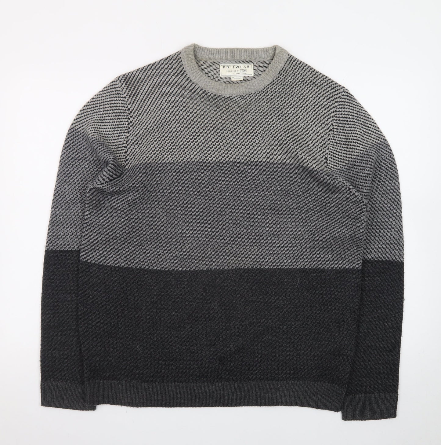 F&F Men’s Grey Cotton Blend Crew Neck Pullover Jumper Size L