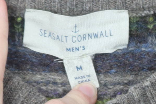 Seasalt Cornwall Men's Grey Fair Isle Wool Jumper M