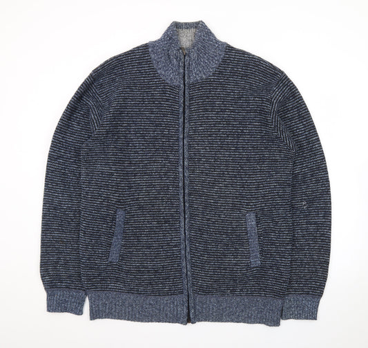 MODAIMPRESION Men’s Blue Striped Full Zip Cotton Knit Jumper 3XL