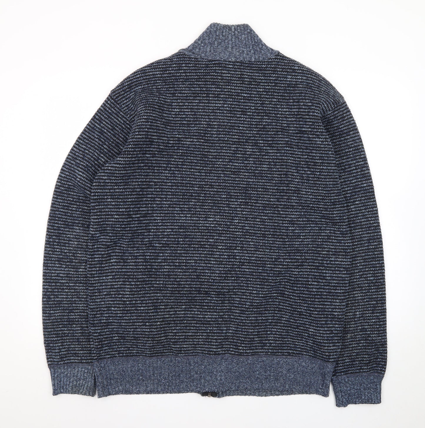 MODAIMPRESION Men’s Blue Striped Full Zip Cotton Knit Jumper 3XL