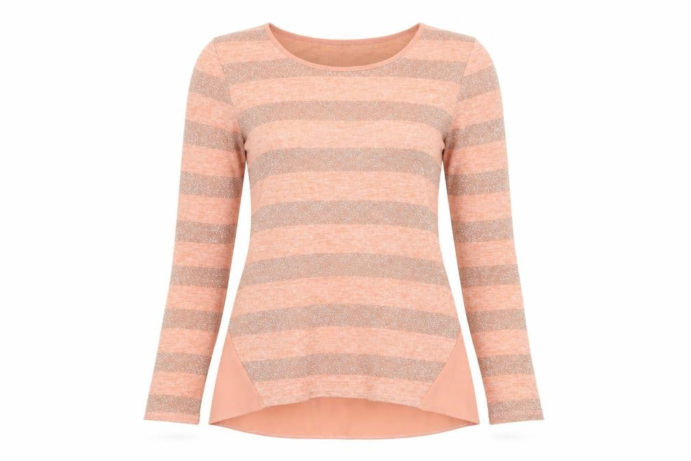 Oasis Women’s Pink Striped Glitter Knit Pullover Jumper XS