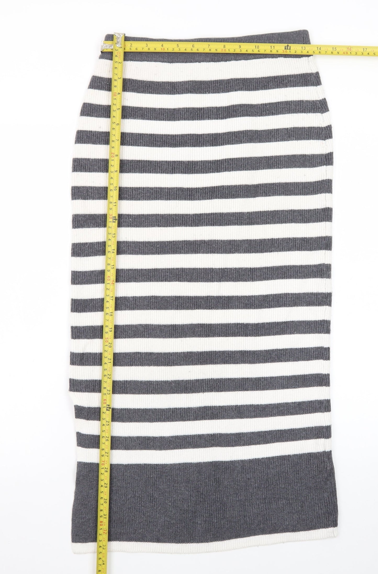 Marks and Spencer Women’s Grey Striped Knit Pencil Midi Skirt S
