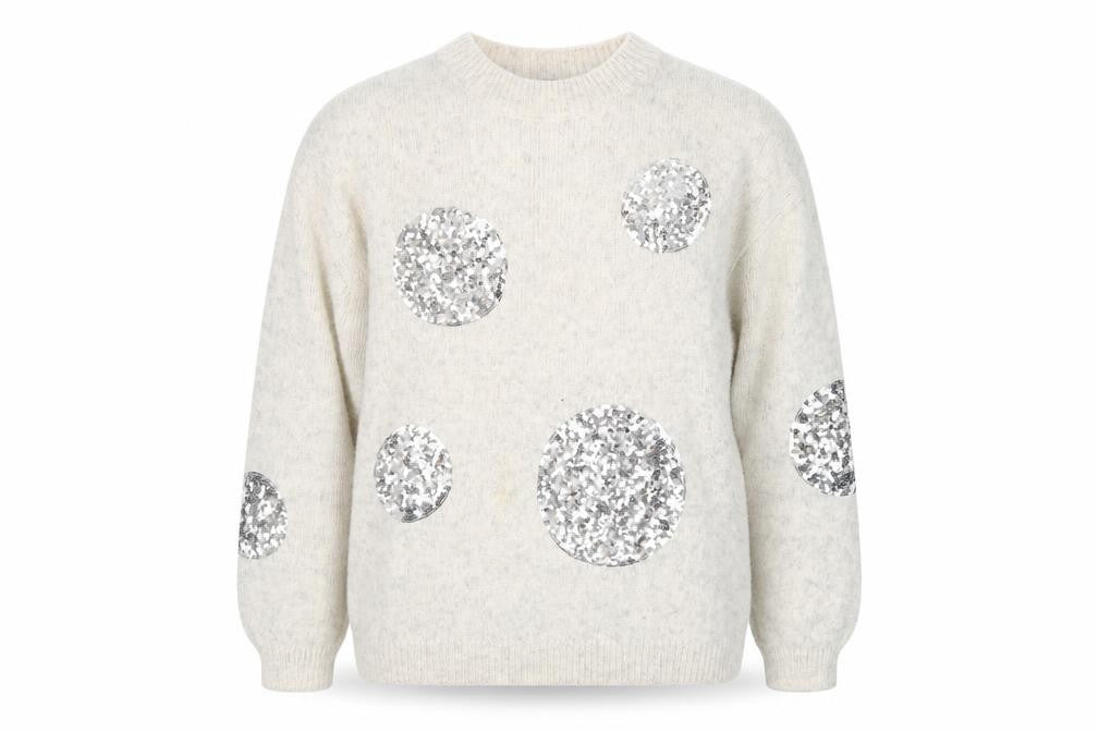 Marks & Spencer Women Silver Sequin Cream Jumper Size M Wool Blend
