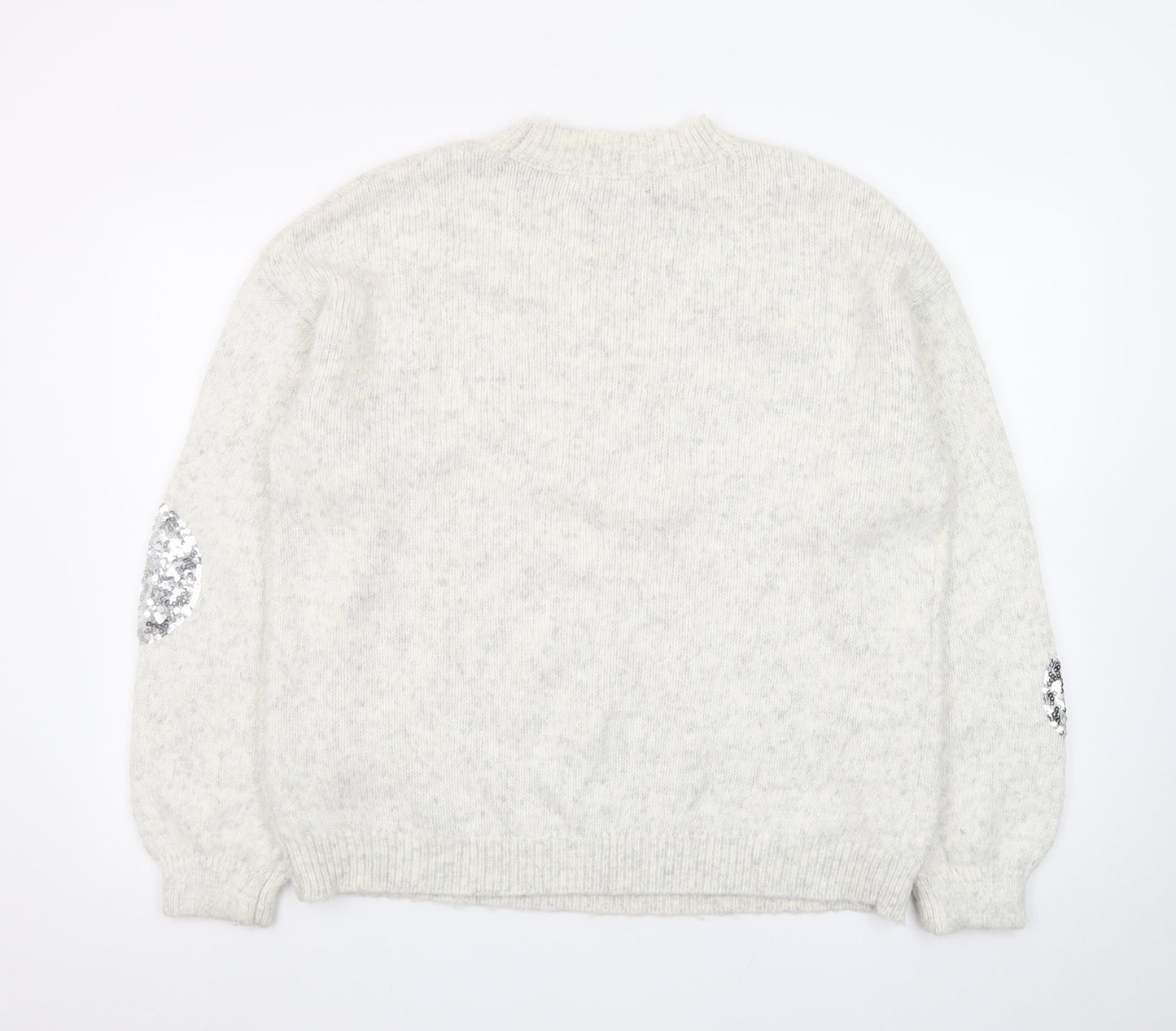 Marks and Spencer Women Silver Sequin Cream Jumper Size M Wool Blend