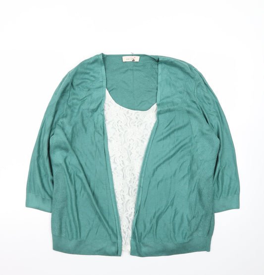 Marks and Spencer Women's Green Open Knit 3/4 Sleeve Cardigan Size 18