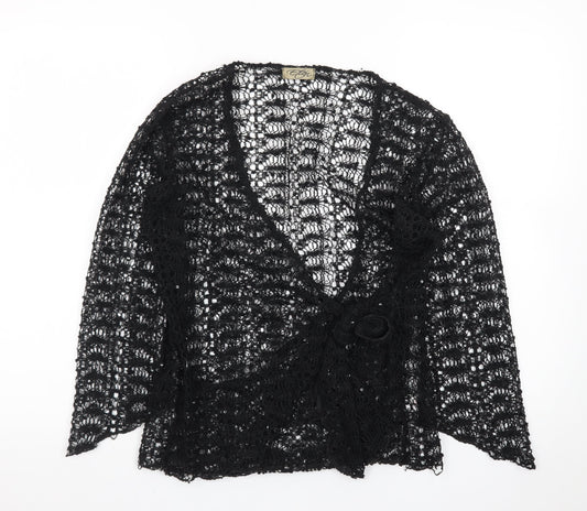 Etén Women’s Black Open Knit Sequin Crochet Cardigan Size L