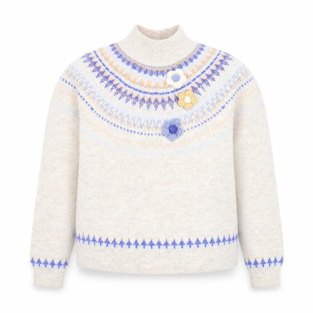 Next Teens Beige Fair Isle Mock Neck Wool Blend Jumper 9yrs
