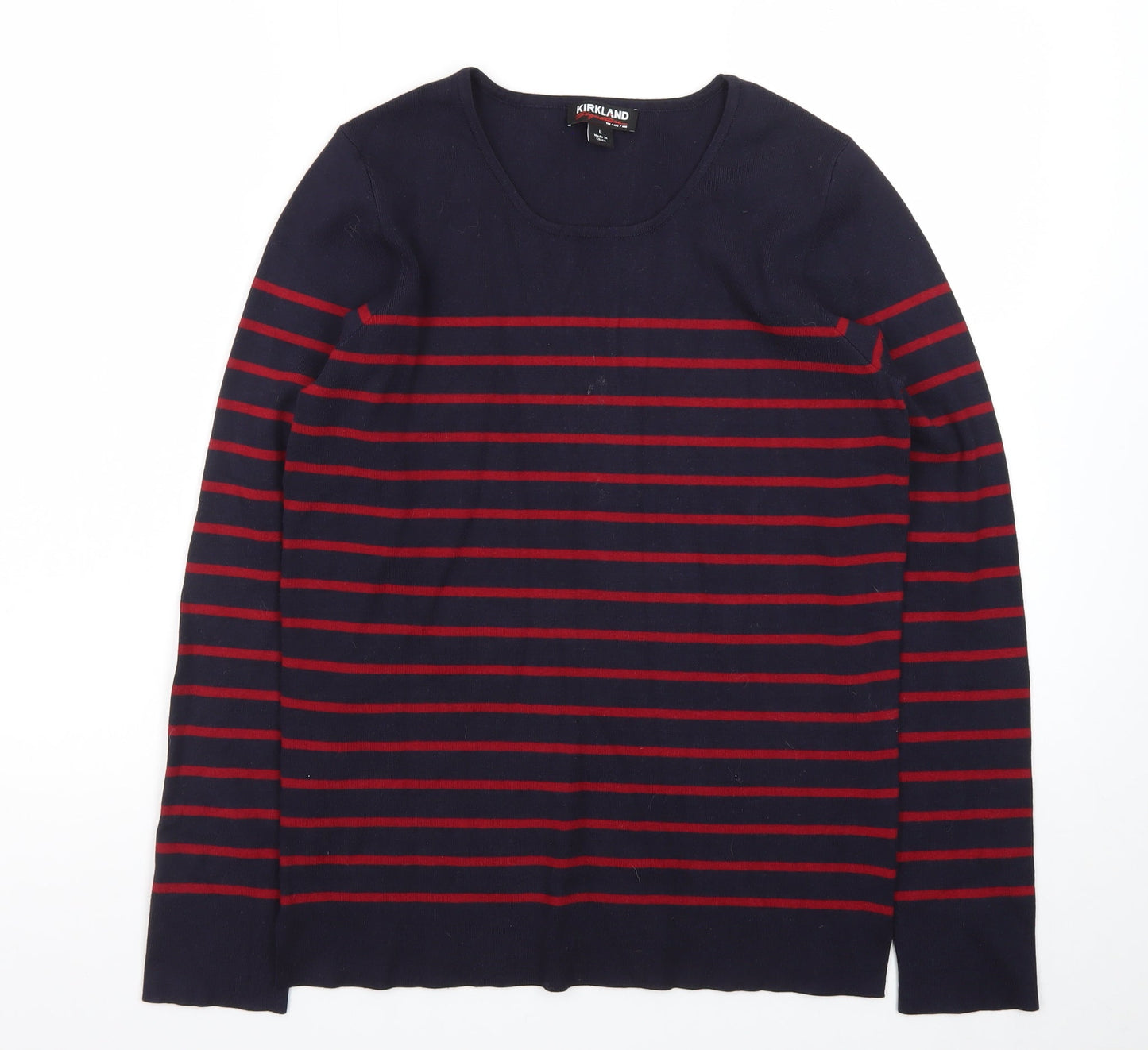 Kirkland Signature Men's Navy Red Striped Pullover Jumper L
