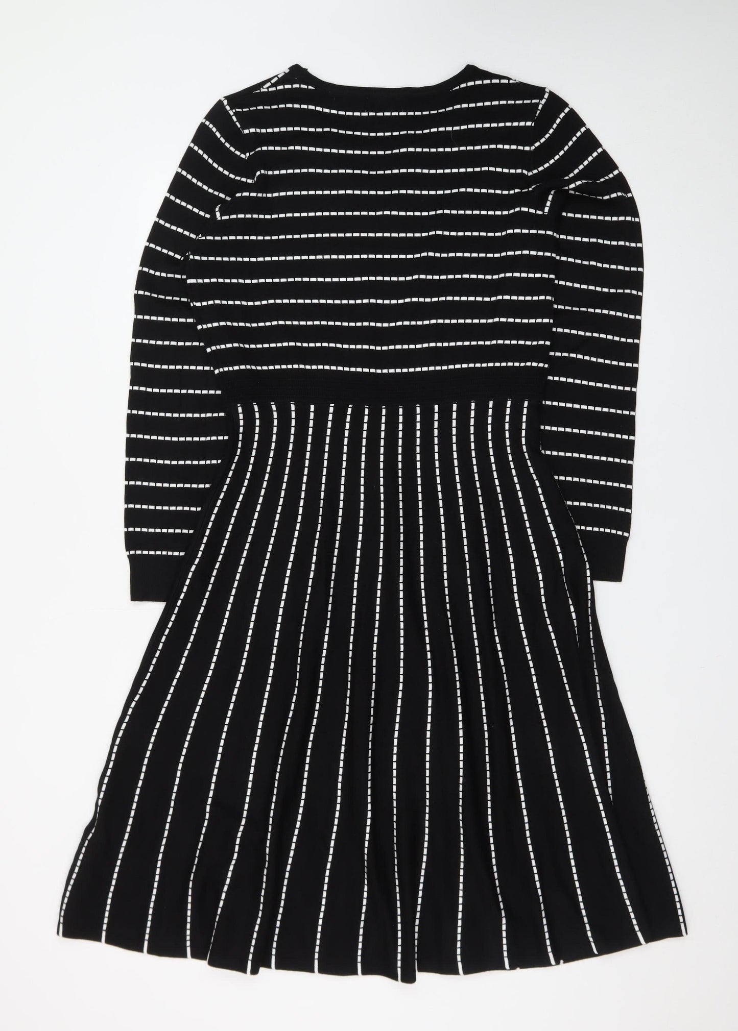 Stella Morgan Women's Black Striped Fit & Flare Knit Dress Size 12