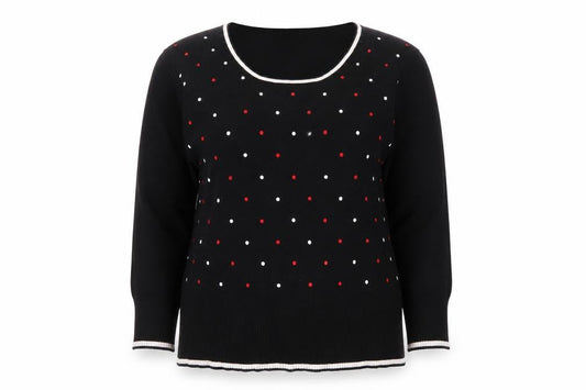 Front view of Roman Women’s Black Polka Dot Beaded jumper, size UK 16