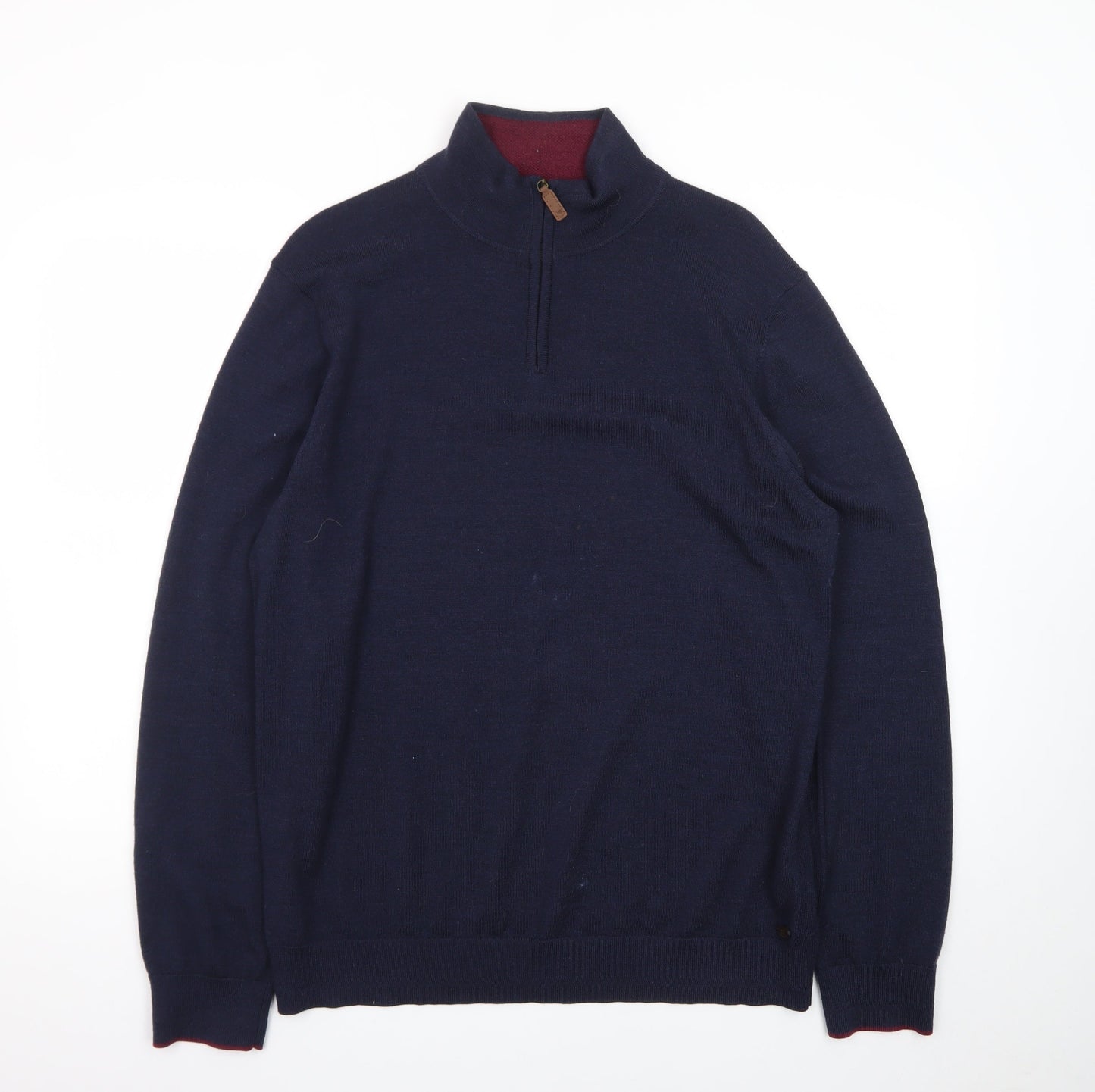White Stuff Men’s Blue Wool Half Zip Jumper XL High Neck Knit