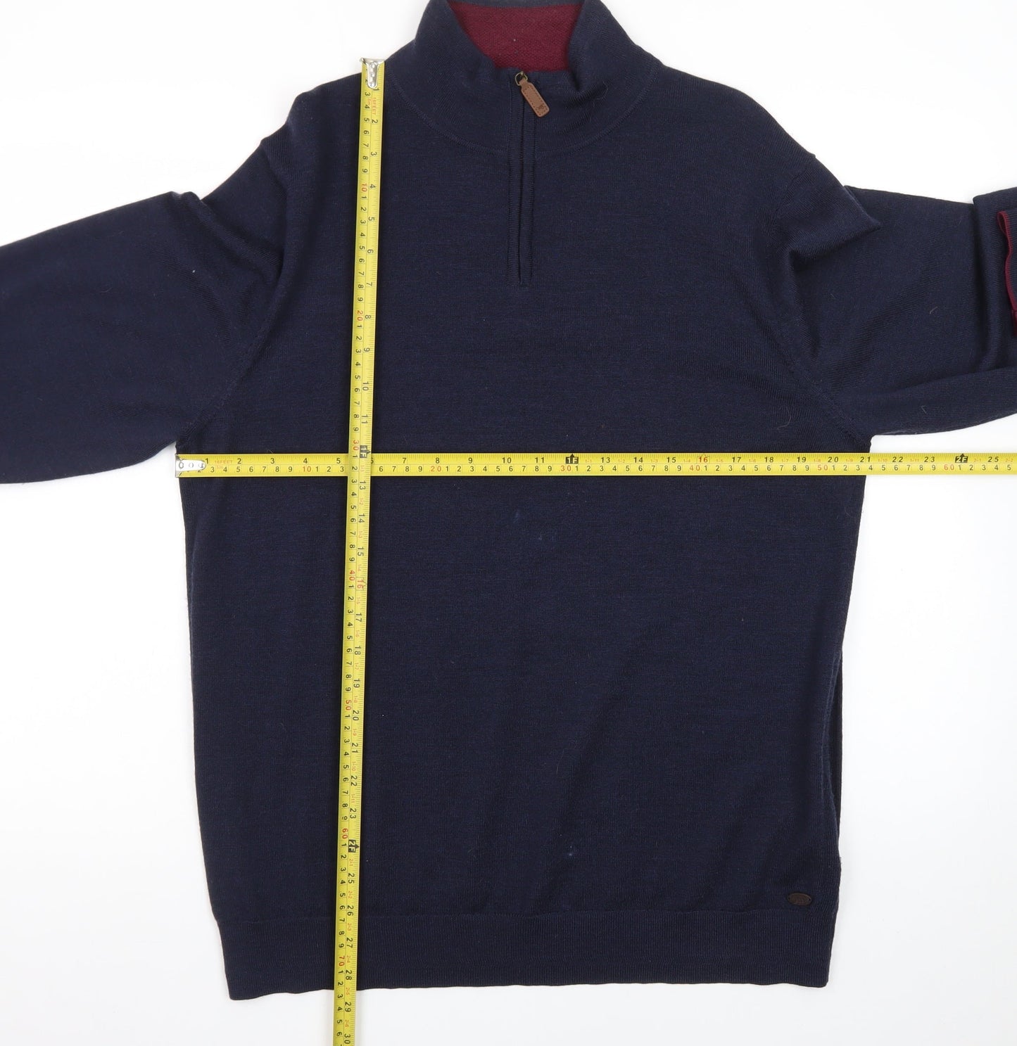 White Stuff Men’s Blue Wool Half Zip Jumper XL High Neck Knit