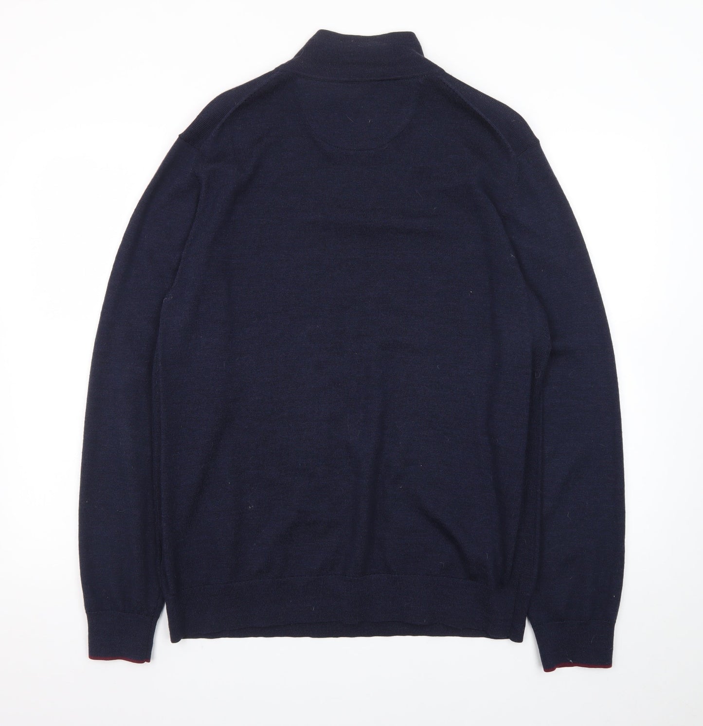 White Stuff Men’s Blue Wool Half Zip Jumper XL High Neck Knit