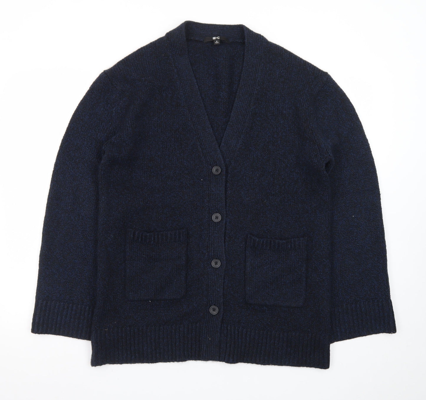 Uniqlo Women Blue Wool Blend V-Neck Button Cardigan M