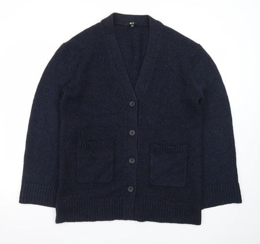 Uniqlo Women Blue Wool Blend V-Neck Button Cardigan M
