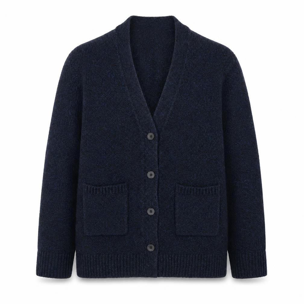 Uniqlo Women Blue Wool Blend V-Neck Button Cardigan M