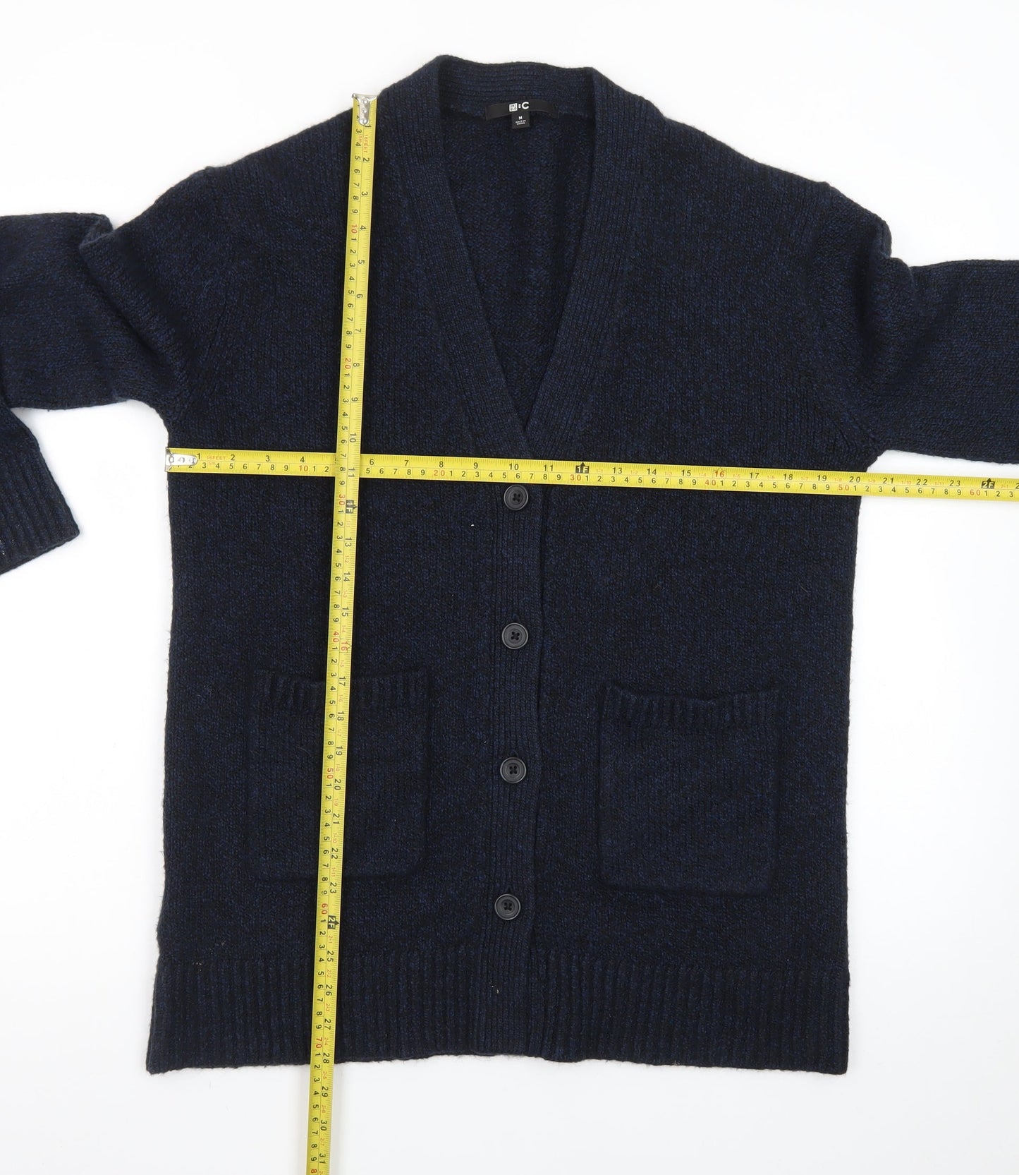 Uniqlo Women Blue Wool Blend V-Neck Button Cardigan M