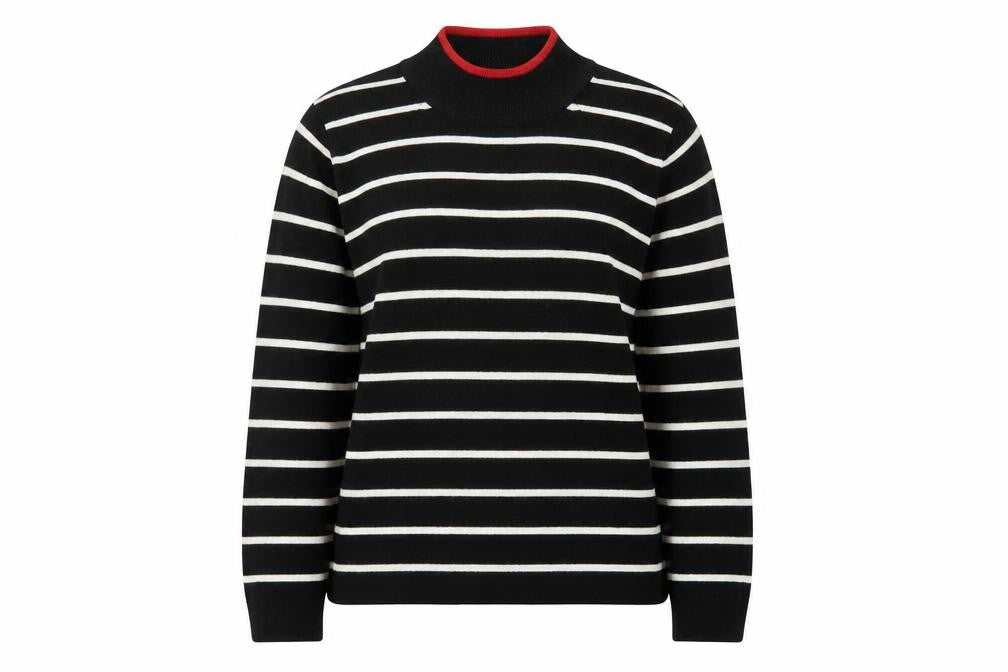 Marks & Spencer Women’s Black Striped Mock Neck Jumper Size 14