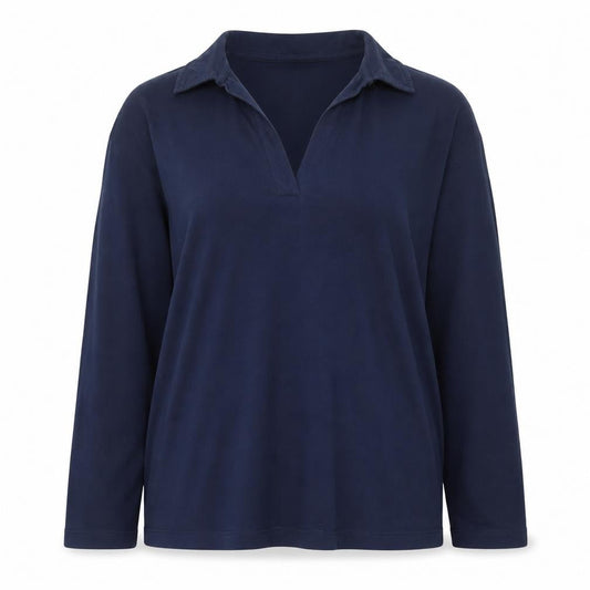 Front view of ASOS Women’s Blue Cotton Henley Collared Long Sleeve Jumper, size S