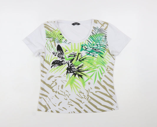 Alexara Womens White Tropical Floral Summer T-Shirt Size 14