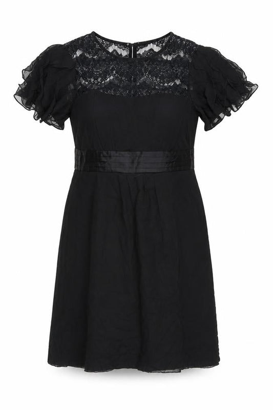 Monsoon Womens Black Silk Lace Knee Length Fit & Flare Dress Size 12