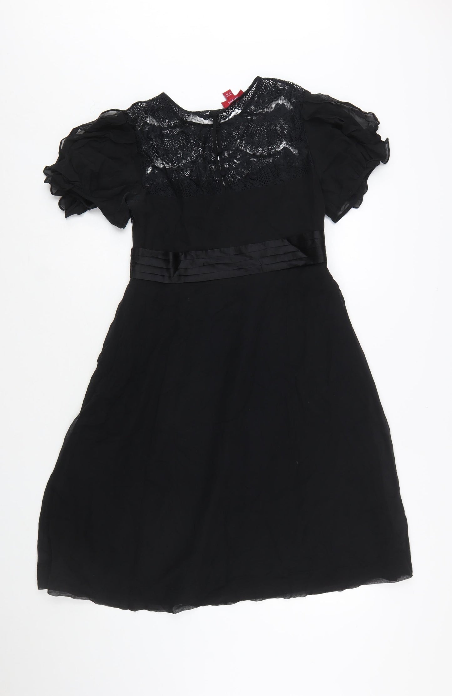 Monsoon Womens Black Silk Lace Knee Length Fit & Flare Dress Size 12