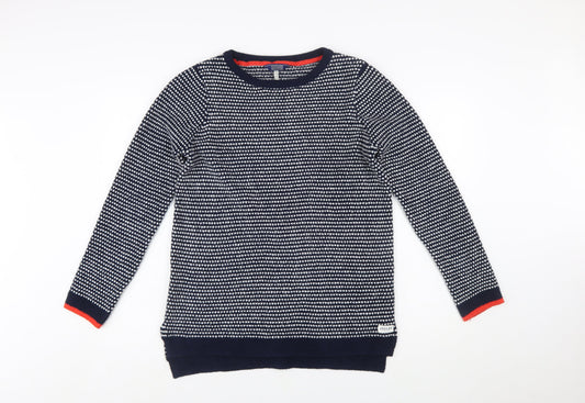Joules Women Navy White Knit Pullover Jumper UK 10 Polyester Crew Neck