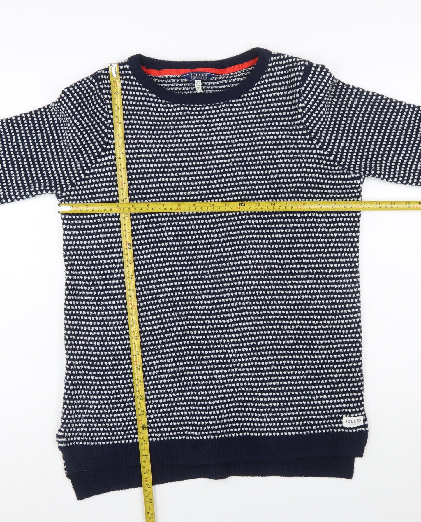 Joules Women Navy White Knit Pullover Jumper UK 10 Polyester Crew Neck