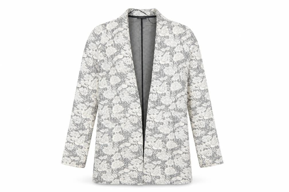 VILA Women's Grey Floral Lace Longline Blazer Jacket XS