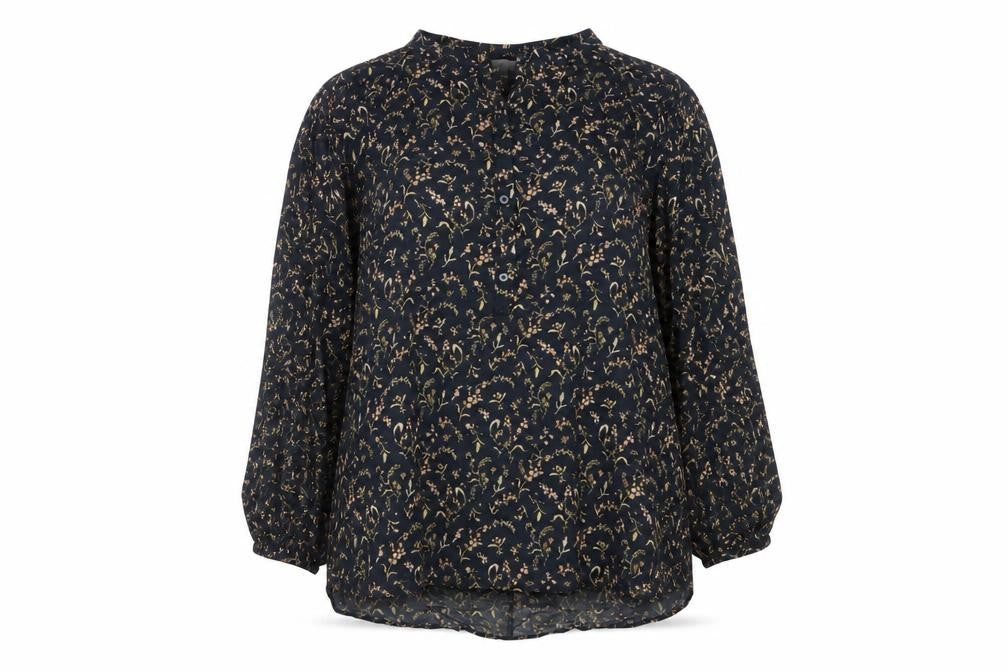 H&M Womens Black Floral Cotton Long Sleeve Tunic Blouse Size 12