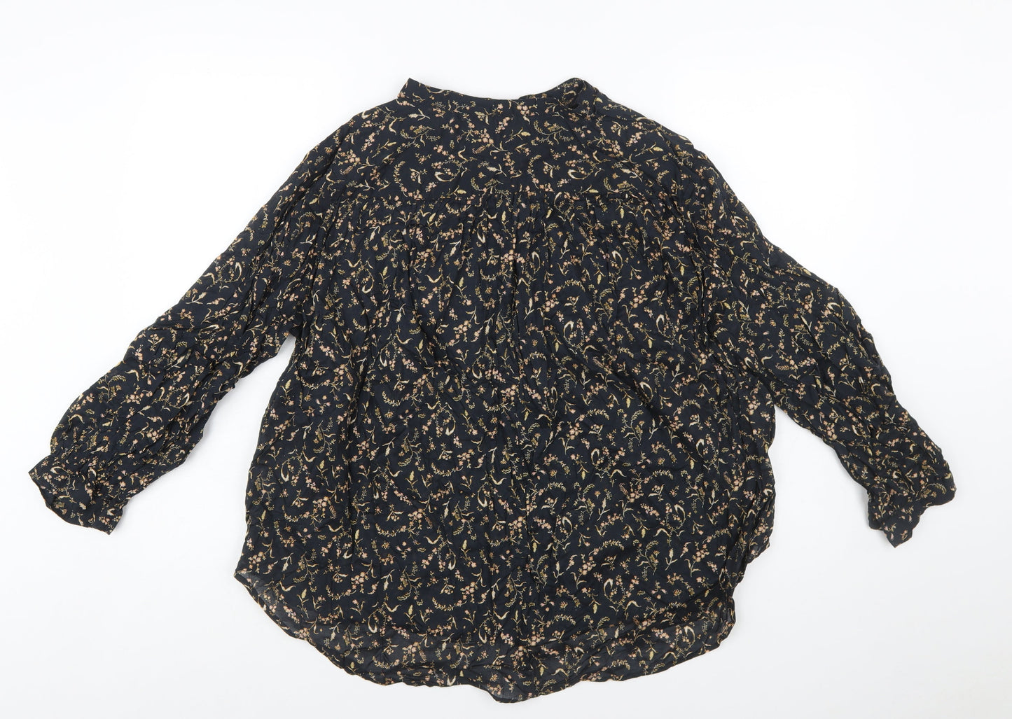 H&M Womens Black Floral Cotton Long Sleeve Tunic Blouse Size 12