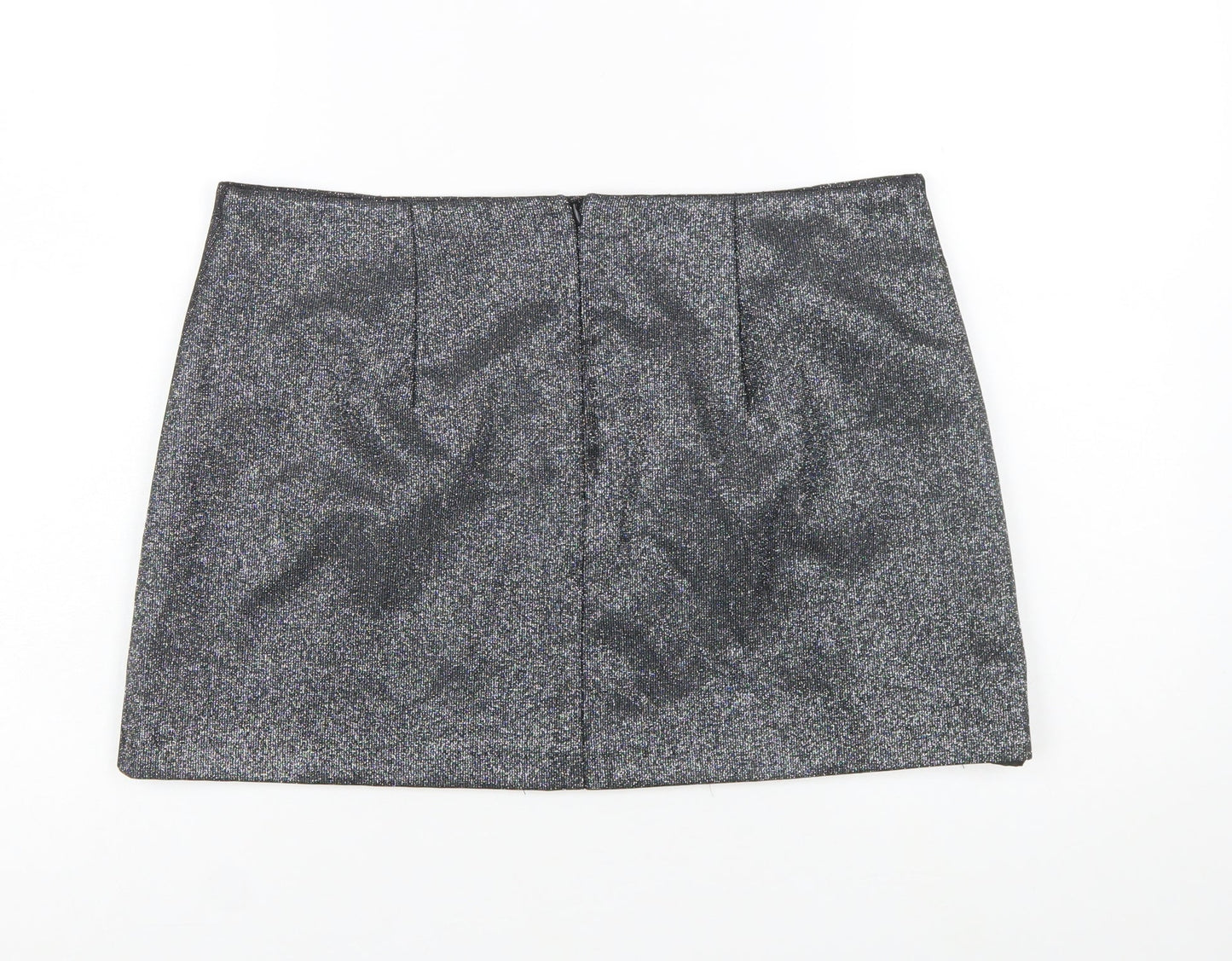 Primark Women Silver Glitter Short Pencil Skirt Size 14 Party Lined