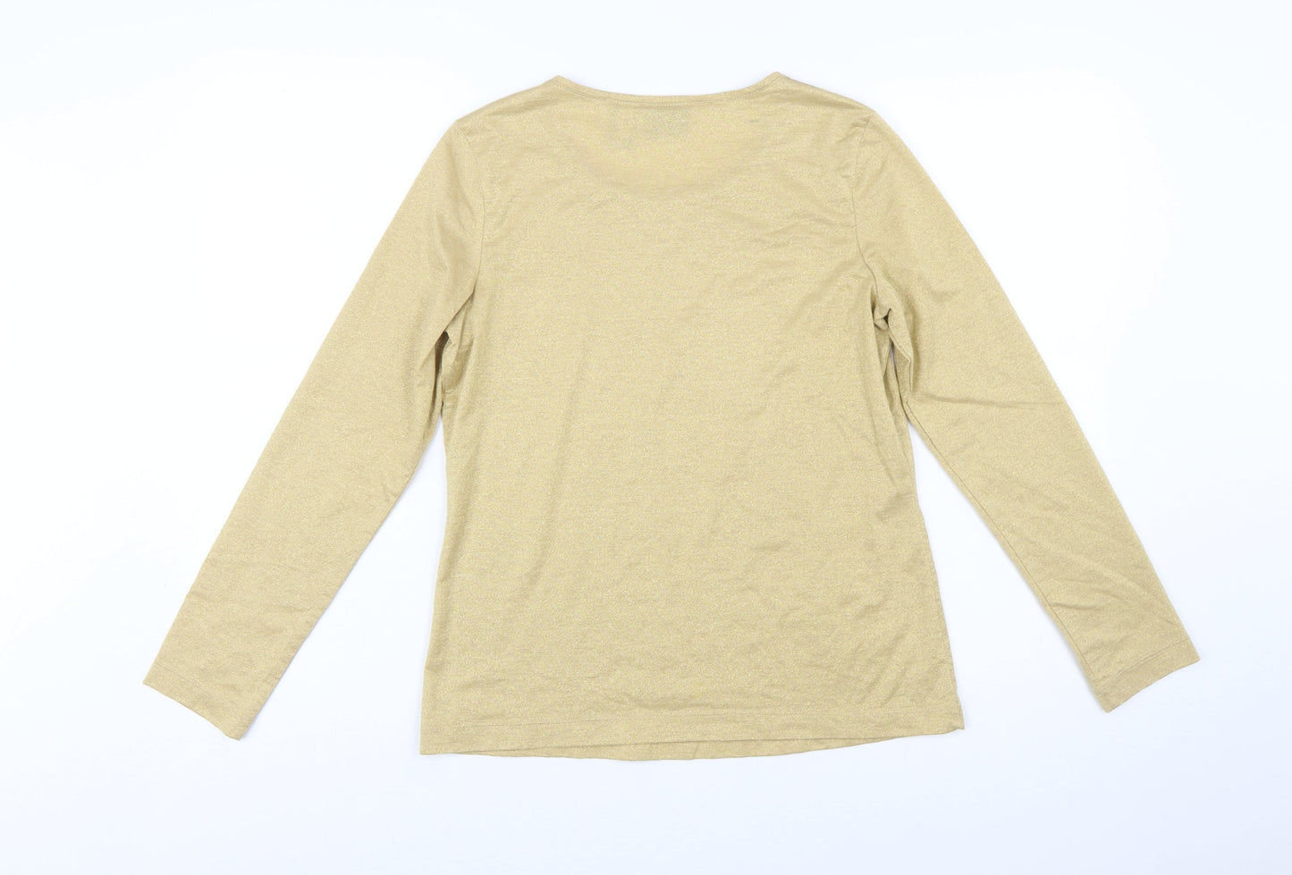 Chico's Women Gold Glitter Long Sleeve Scoop Neck Top Size S