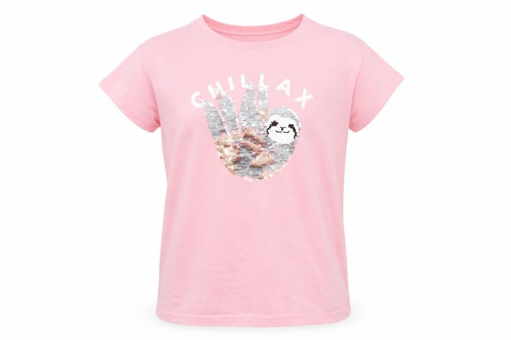 Gap Kids Girls Pink Sequin Sloth 'Chillax' T-Shirt XL 12-13 Years