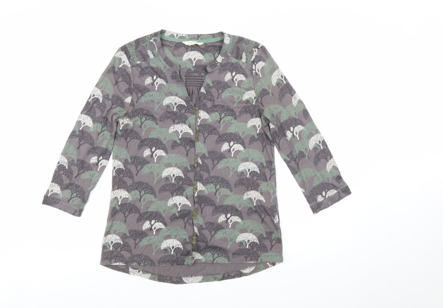 White Stuff Womens Grey Nature Print 3/4 Sleeve Blouse Size 8