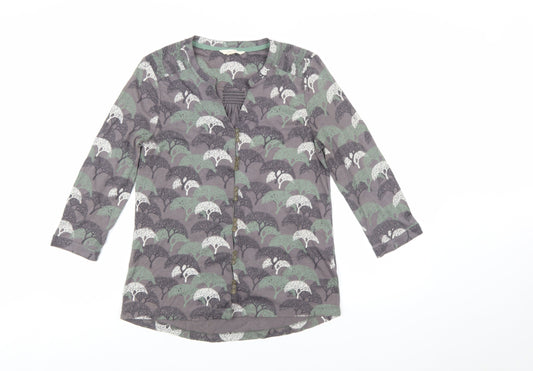 White Stuff Womens Grey Nature Print 3/4 Sleeve Blouse Size 8