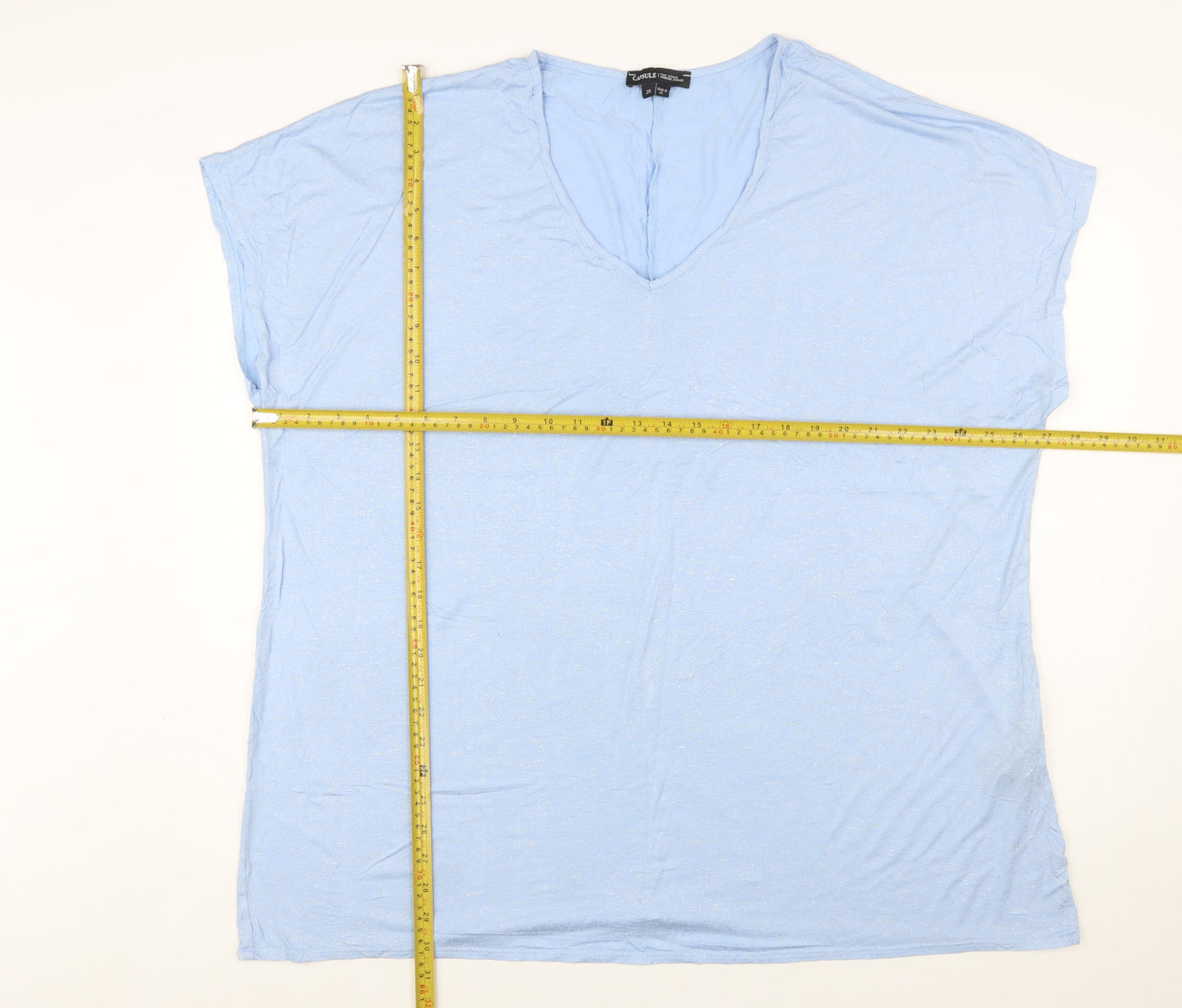 Capsule Women Blue Viscose Stretch Basic V-Neck T-Shirt Size 20