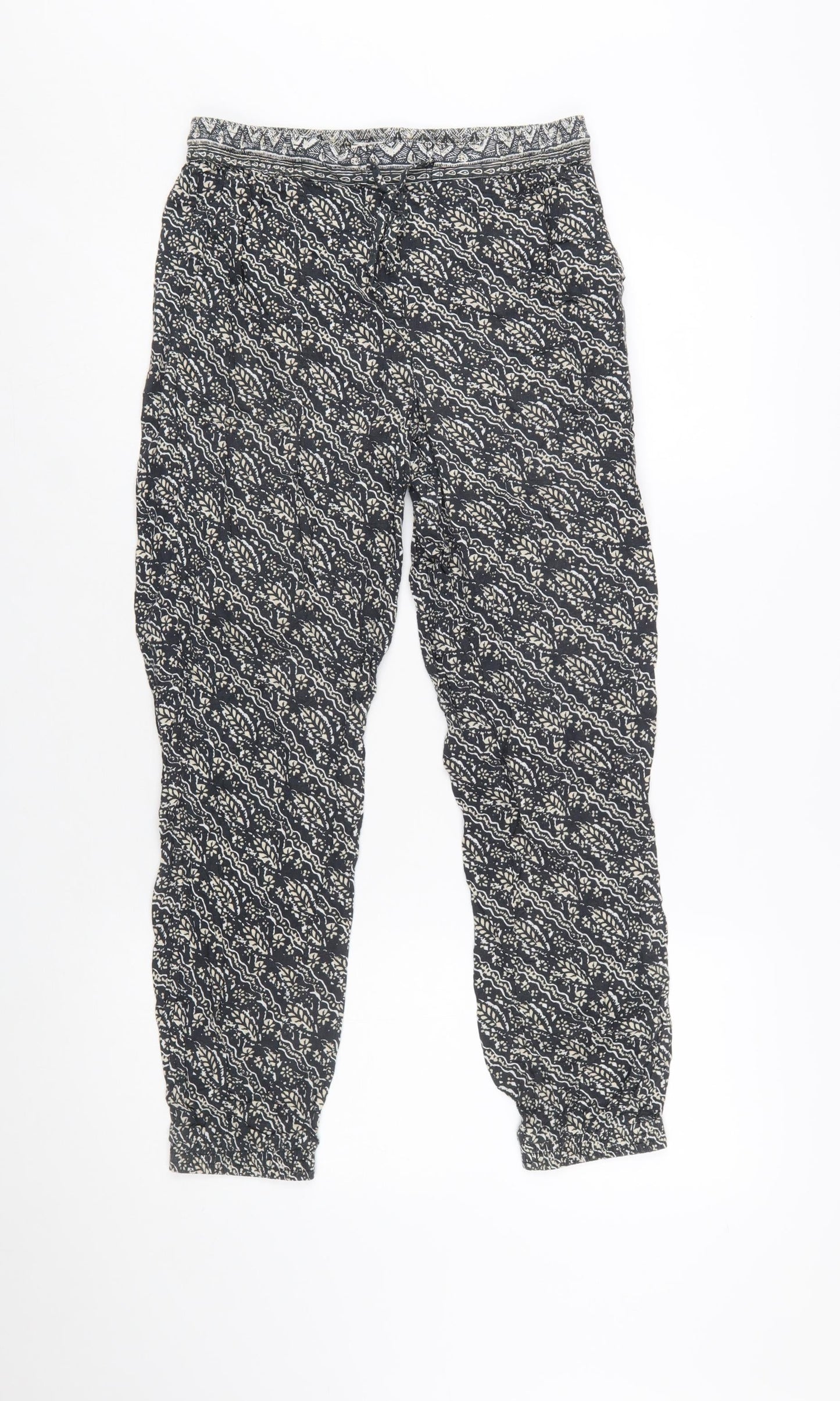 FatFace Women's Black Geometric Print Harem Trousers Size 10