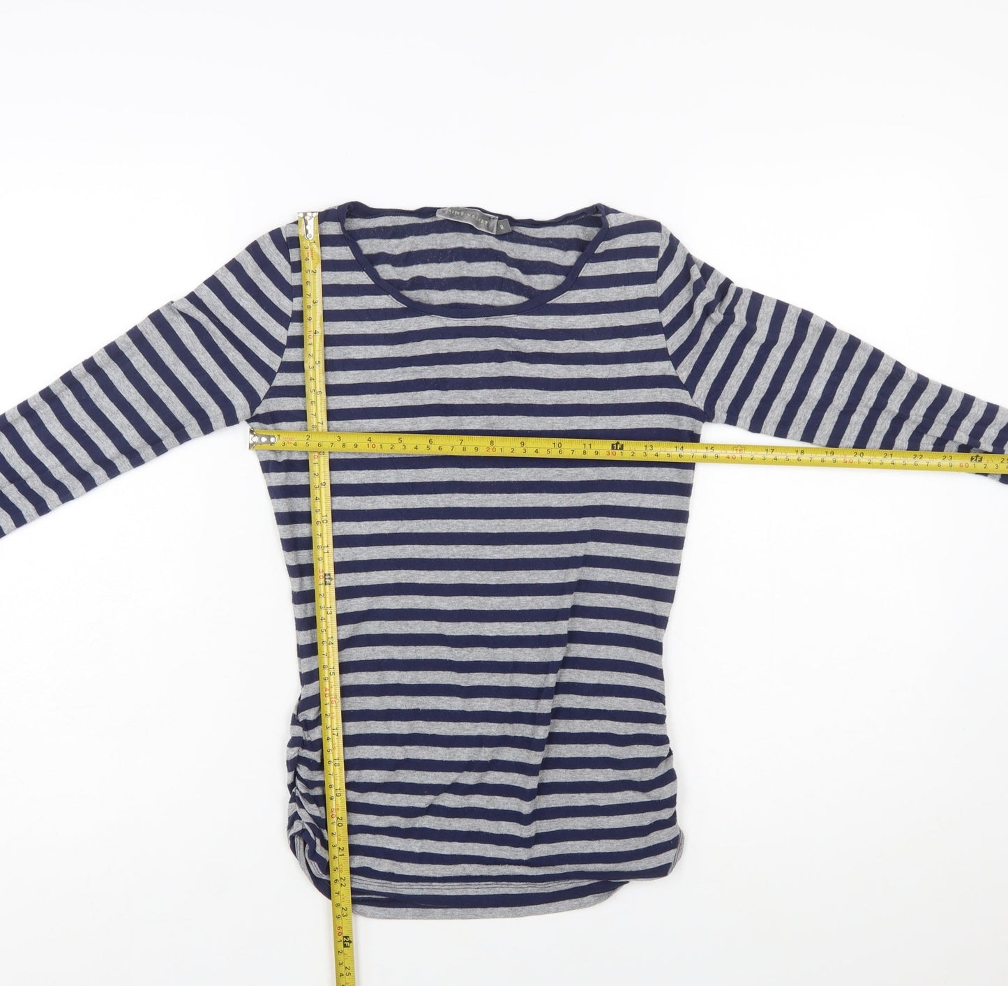 Mint Velvet Women’s Blue Grey Striped Long Sleeve Stretch Jersey Top Size 8