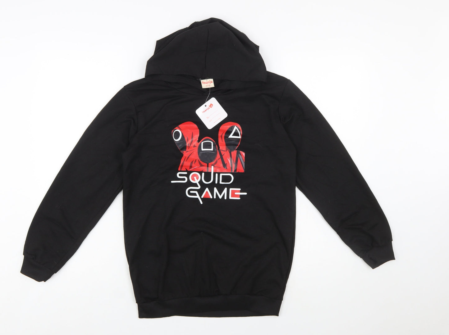 Foanja Boys Black Squid Game Pullover Hoodie 16 Years Graphic Print Cotton Blend