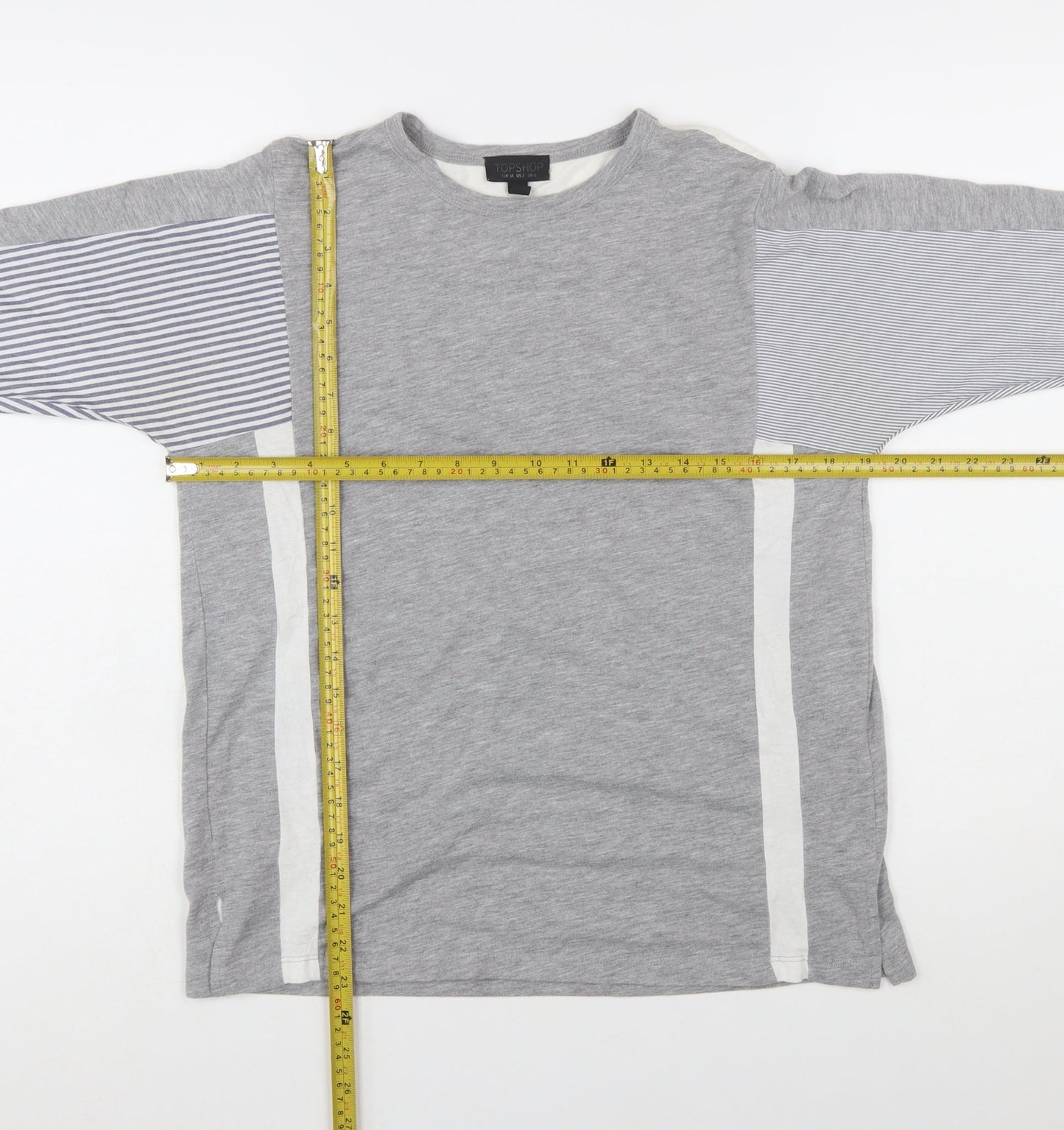 Topshop Women’s Grey Colourblock Long Sleeve Jersey T-Shirt Size 6