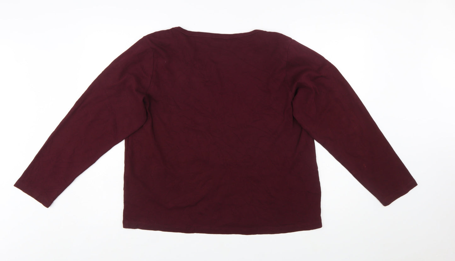 Cotton Traders Womens Burgundy Long Sleeve Plus Size 24 Cotton T-Shirt
