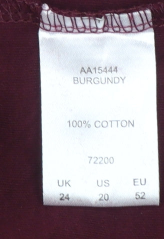 Cotton Traders Womens Burgundy Long Sleeve Plus Size 24 Cotton T-Shirt
